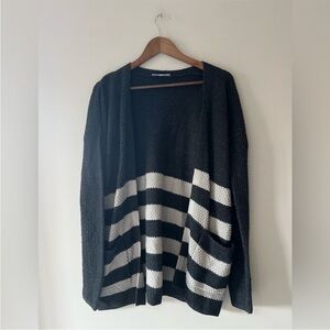 Joan Vass Two-Toned Gray Striped Slouchy Open Front Cardigan Size Small